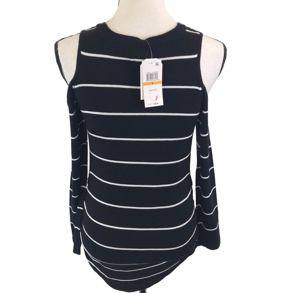 NWT Hippie Rose Womens Striped Cold Shoulder Lightweight Sweater S - Picture 4 of 7